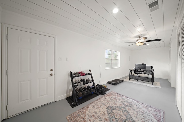 15722 Falmouth Dr, Houston, TX 77059 - workout room featuring ceiling fan and recessed lighting