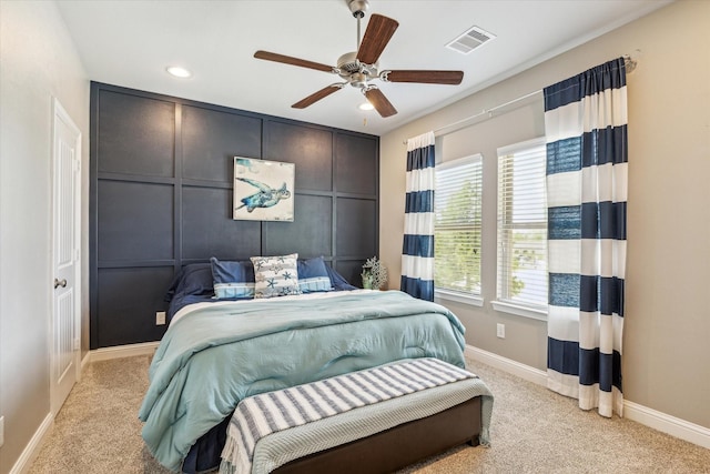 32319 Tall Oaks Way, Magnolia, TX 77354 - bedroom featuring light carpet, recessed lighting, and ceiling fan