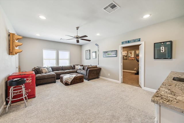 32319 Tall Oaks Way, Magnolia, TX 77354 - living room with carpet floors, ceiling fan, and recessed lighting