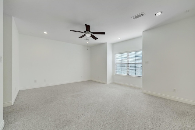 7539 Highmeadow, Houston, TX 77063 - empty room featuring recessed lighting, light carpet, and ceiling fan