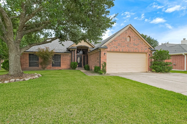 3803 Doveswood Cir, Needville, TX 77461 - view of front of property with an attached garage, driveway, a front lawn, and brick siding