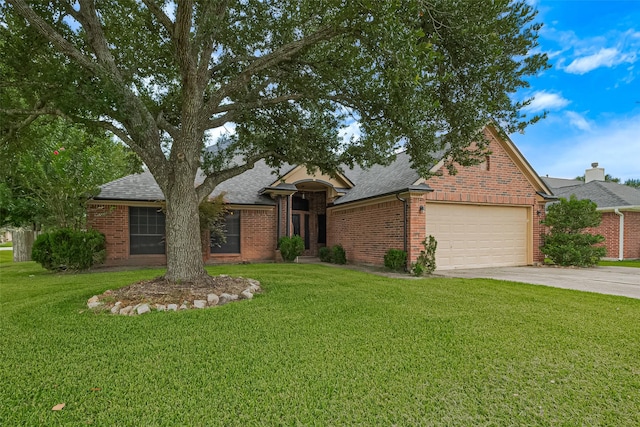 3803 Doveswood Cir, Needville, TX 77461 - view of front of house featuring a garage, driveway, brick siding, roof with shingles, and a front yard