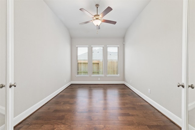 12722 Noble Fields Way, Cypress, TX 77433 - spare room with lofted ceiling, dark wood finished floors, and ceiling fan