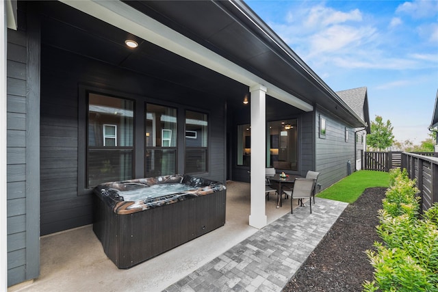 15247 Parkland Canyon Dr, Cypress, TX 77433 - fenced backyard featuring a hot tub and a patio