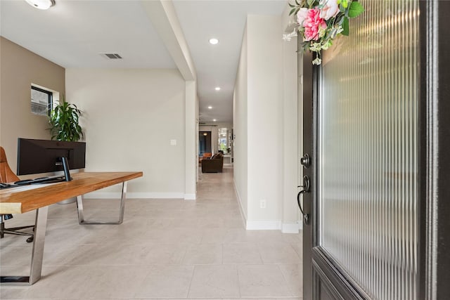 15247 Parkland Canyon Dr, Cypress, TX 77433 - office area featuring recessed lighting and light tile patterned floors