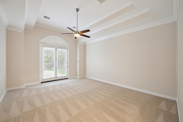 15411 Driftwood Oak Ct, Houston, TX 77059 - empty room with light colored carpet, a ceiling fan, and ornamental molding