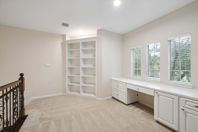 15411 Driftwood Oak Ct, Houston, TX 77059 - unfurnished office with built in desk, light colored carpet, healthy amount of natural light, and recessed lighting