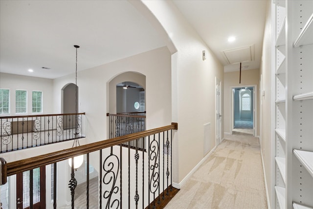 15411 Driftwood Oak Ct, Houston, TX 77059 - hall with attic access and carpet