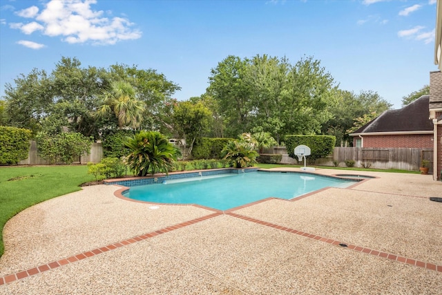 15411 Driftwood Oak Ct, Houston, TX 77059 - view of swimming pool featuring a patio, a fenced backyard, and view of scattered trees