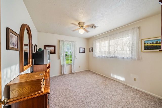 91 E Post Oak Ln, Shepherd, TX 77371 - carpeted office space with ceiling fan and a textured ceiling