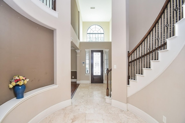 6034 Gracys Landing Ln, Katy, TX 77494 - entryway featuring a towering ceiling and stairway