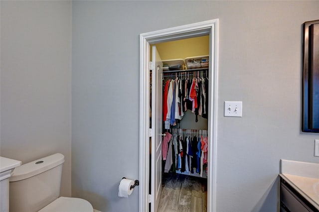 5311 Persimmon Pass, Richmond, TX 77407 - bathroom featuring vanity, a spacious closet, and wood finished floors