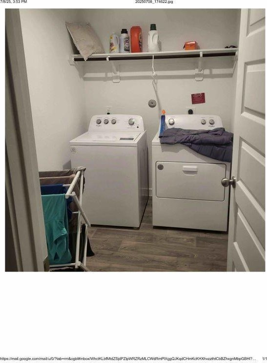 3914 Beltingham Bend Way, Fulshear, TX 77441 - washroom with washer and clothes dryer and wood finished floors