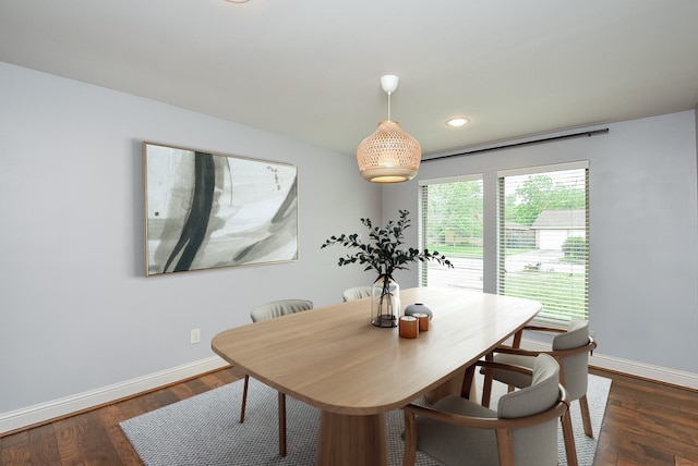 5815 Dryad Dr, Houston, TX 77035 - dining space featuring dark wood-type flooring and recessed lighting