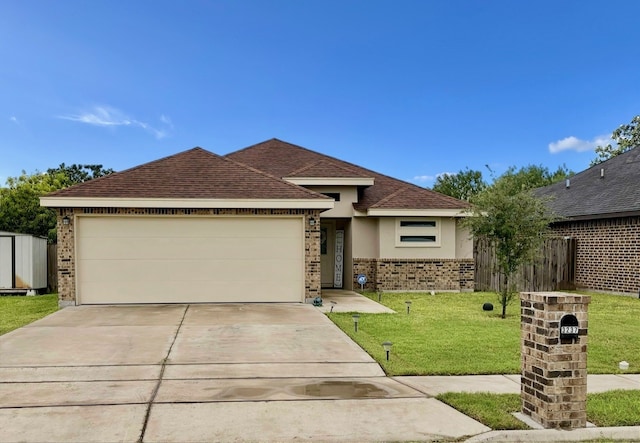3237 Zircon Dr, Edinburg, TX 78541 - view of front of home with brick siding, a garage, driveway, and roof with shingles