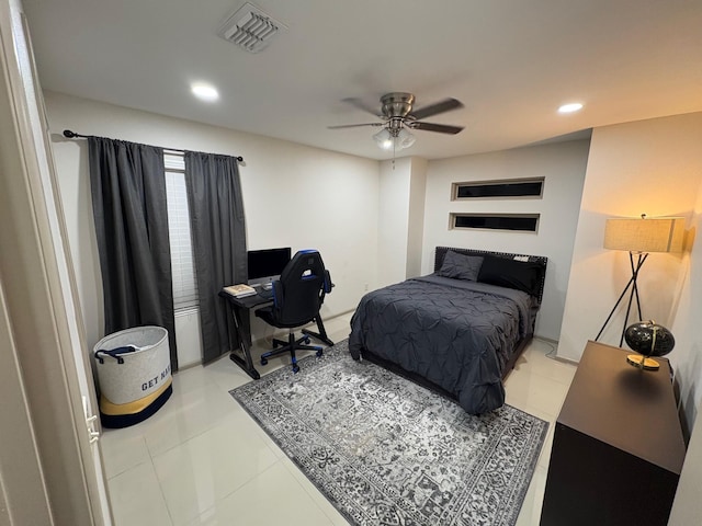 3237 Zircon Dr, Edinburg, TX 78541 - tiled bedroom featuring an office area, recessed lighting, and ceiling fan