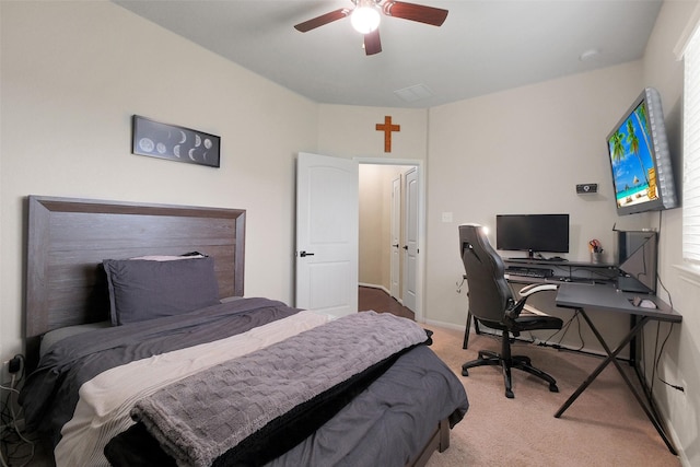 7518 Tejas Lakes Trl, Needville, TX 77461 - bedroom featuring carpet, an office area, multiple windows, and ceiling fan