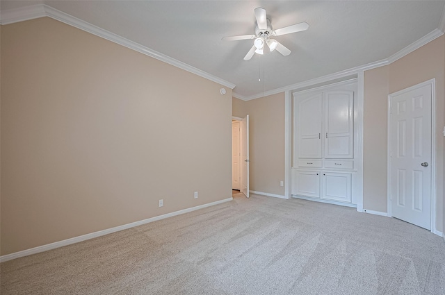 14610 Sandler Ct, Cypress, TX 77429 - unfurnished bedroom with light carpet, ornamental molding, a ceiling fan, and a closet