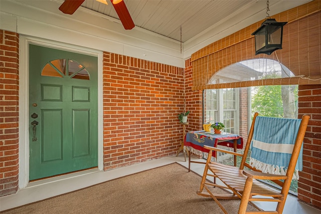 501 Gale St, Houston, TX 77009 - entrance to property with a ceiling fan, covered porch, and brick siding