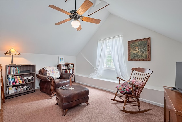 501 Gale St, Houston, TX 77009 - sitting room with carpet, lofted ceiling, and ceiling fan