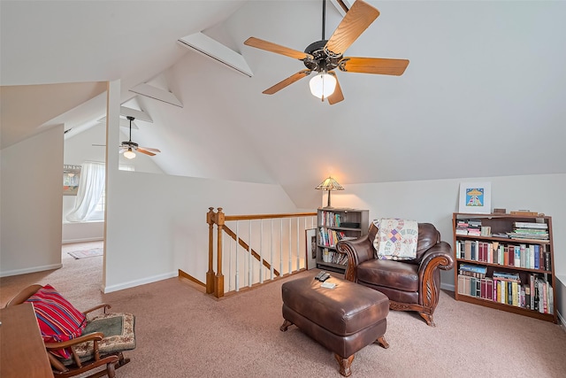 501 Gale St, Houston, TX 77009 - sitting room featuring ceiling fan, an upstairs landing, and carpet flooring