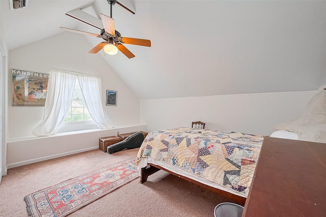 501 Gale St, Houston, TX 77009 - carpeted bedroom with vaulted ceiling and ceiling fan