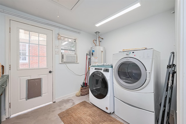 501 Gale St, Houston, TX 77009 - laundry area featuring water heater, separate washer and dryer, attic access, light carpet, and cooling unit