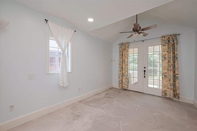 501 Gale St, Houston, TX 77009 - spare room featuring french doors, vaulted ceiling, healthy amount of natural light, a ceiling fan, and recessed lighting