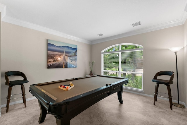 23 Sparklewood Pl, The Woodlands, TX 77381 - game room featuring crown molding and billiards table