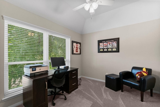 23 Sparklewood Pl, The Woodlands, TX 77381 - carpeted office space featuring ceiling fan and vaulted ceiling