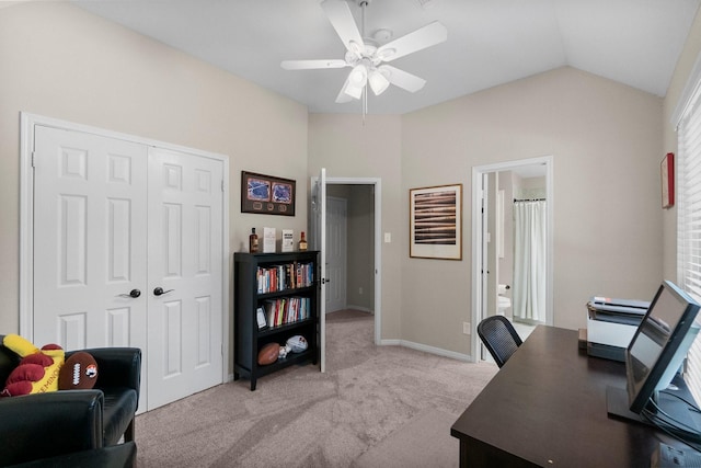 23 Sparklewood Pl, The Woodlands, TX 77381 - office space featuring light carpet, ceiling fan, and lofted ceiling