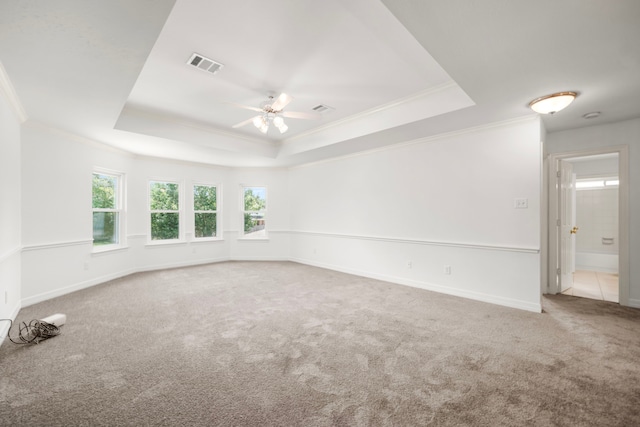 1922 Stormcroft Cir, Katy, TX 77450 - empty room with a raised ceiling, crown molding, ceiling fan, and carpet