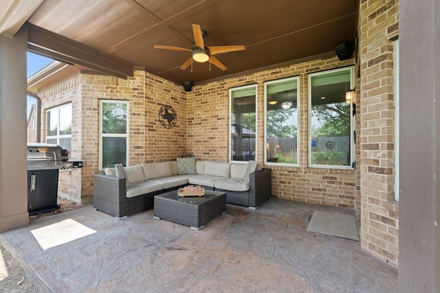 3426 Satton Ranch Ln, Fulshear, TX 77441 - view of patio with ceiling fan, an outdoor living space, and area for grilling