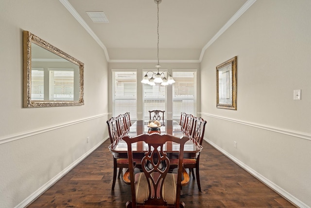 3426 Satton Ranch Ln, Fulshear, TX 77441 - dining area with a chandelier, crown molding, and dark wood finished floors