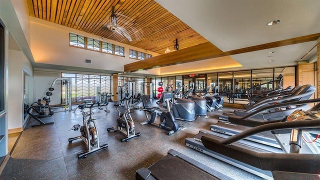 6406 Shadowbrook Hollow Trl, Katy, TX 77493 - gym with healthy amount of natural light and wooden ceiling