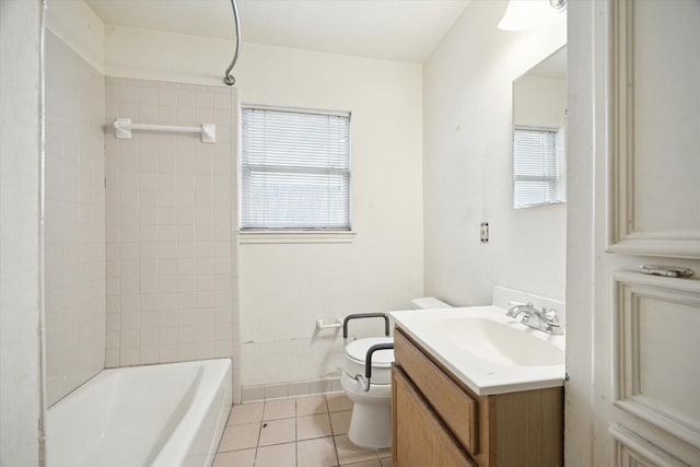8510 Montridge Dr, Houston, TX 77055 - bathroom featuring tile patterned floors, vanity, healthy amount of natural light, and bathtub / shower combination