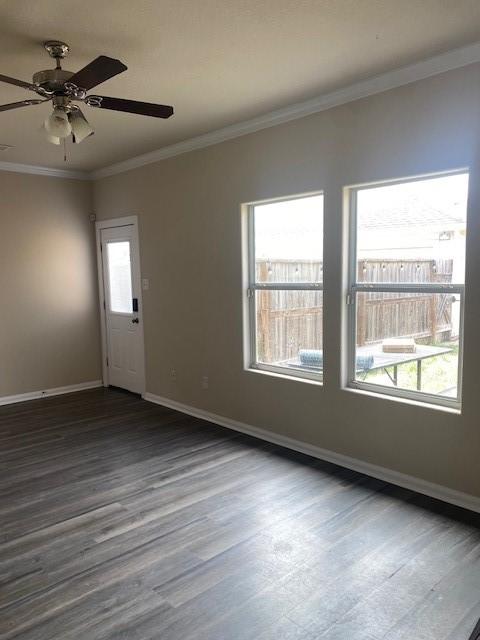 16707 Libson Falls Dr, Houston, TX 77095 - spare room featuring crown molding, wood finished floors, and ceiling fan