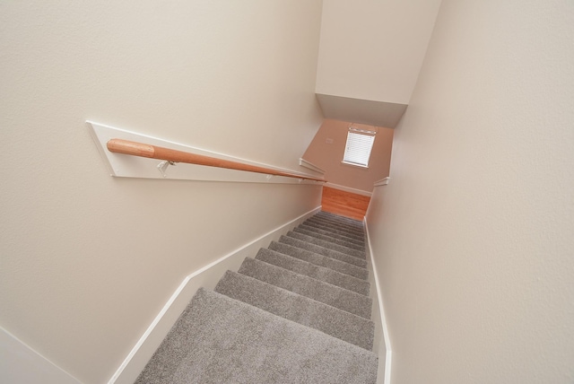 9703 Riddlewood Ln, Houston, TX 77025 - stairway featuring baseboards and carpet floors