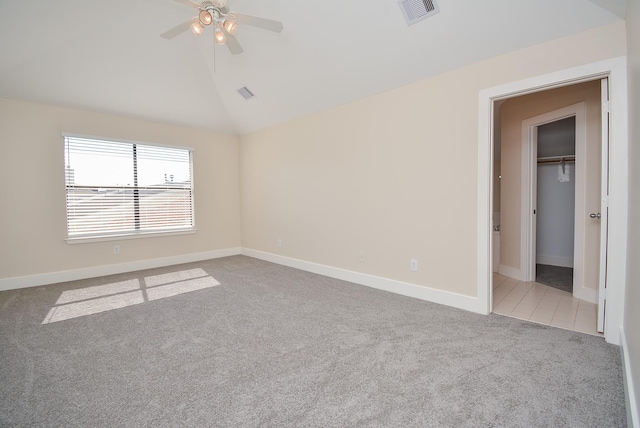 9703 Riddlewood Ln, Houston, TX 77025 - carpeted spare room featuring ceiling fan and vaulted ceiling