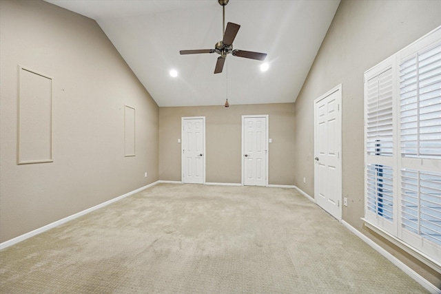 7447 Cambridge St Unit 15, Houston, TX 77054 - unfurnished bedroom with lofted ceiling, light colored carpet, a ceiling fan, and recessed lighting