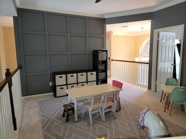 7922 Scenic Canyon Ln W, Houston, TX 77095 - game room featuring a decorative wall, carpet, and ornamental molding