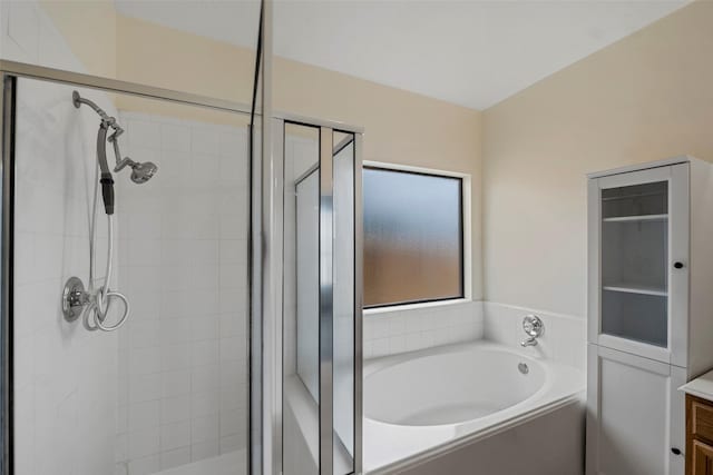 23826 Spring Dane Dr, Spring, TX 77373 - bathroom with a shower stall, a garden tub, and vanity