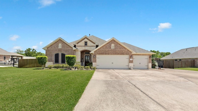 15314 Icet Creek Ave, Mont Belvieu, TX 77523 - french provincial home featuring brick siding, an attached garage, and driveway