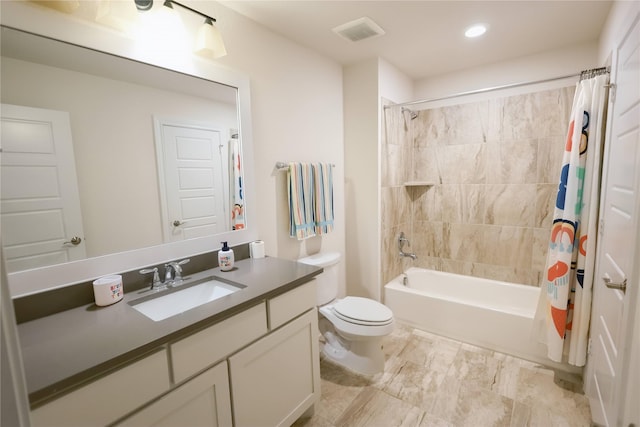 20503 Montecrest Cir, Spring, TX 77379 - bathroom featuring vanity, shower / tub combo, and recessed lighting