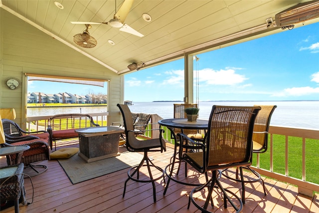 325 Carolcrest Ln Unit 2, Livingston, TX 77351 - wooden terrace with a water view and ceiling fan