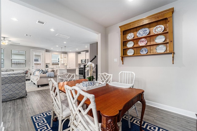 4101 Split Ivy Dr, Houston, TX 77080 - dining space with wood finished floors, recessed lighting, and ceiling fan