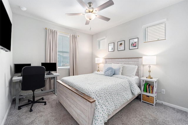 4101 Split Ivy Dr, Houston, TX 77080 - bedroom with light carpet, ceiling fan, and an office area