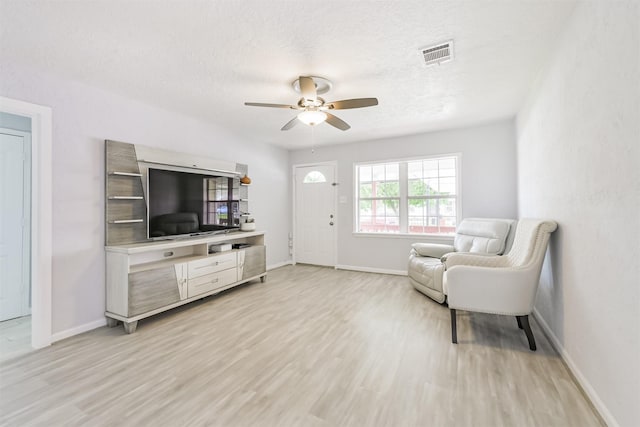 10329 Fairfax St, Houston, TX 77029 - sitting room featuring a ceiling fan, light wood-style floors, and a textured ceiling