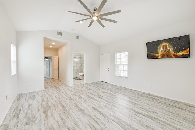 10329 Fairfax St, Houston, TX 77029 - unfurnished living room with wood finished floors, a ceiling fan, and lofted ceiling