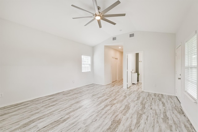 10329 Fairfax St, Houston, TX 77029 - unfurnished room featuring light wood-style flooring, ceiling fan, and lofted ceiling